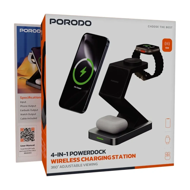 Porodo 15W 4-in-1 S-Shaped Wireless MagSafe Charger - Image 3