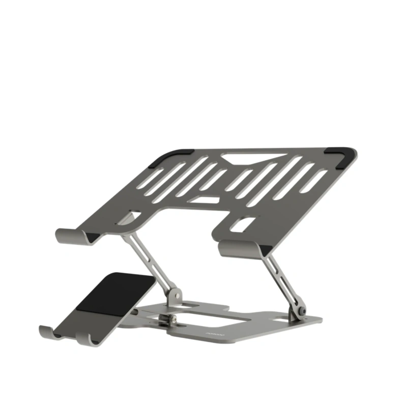 Porodo 2-in-1 Adjustable Foldable Laptop & Phone Stand – Silver - Image 3