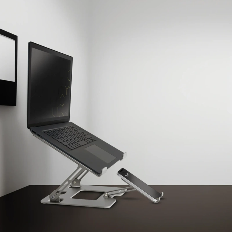 Porodo 2-in-1 Adjustable Foldable Laptop & Phone Stand – Silver - Image 4