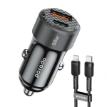 Porodo 50W Dual-Port Car Charger with USB-C to Lightning Cable – Black