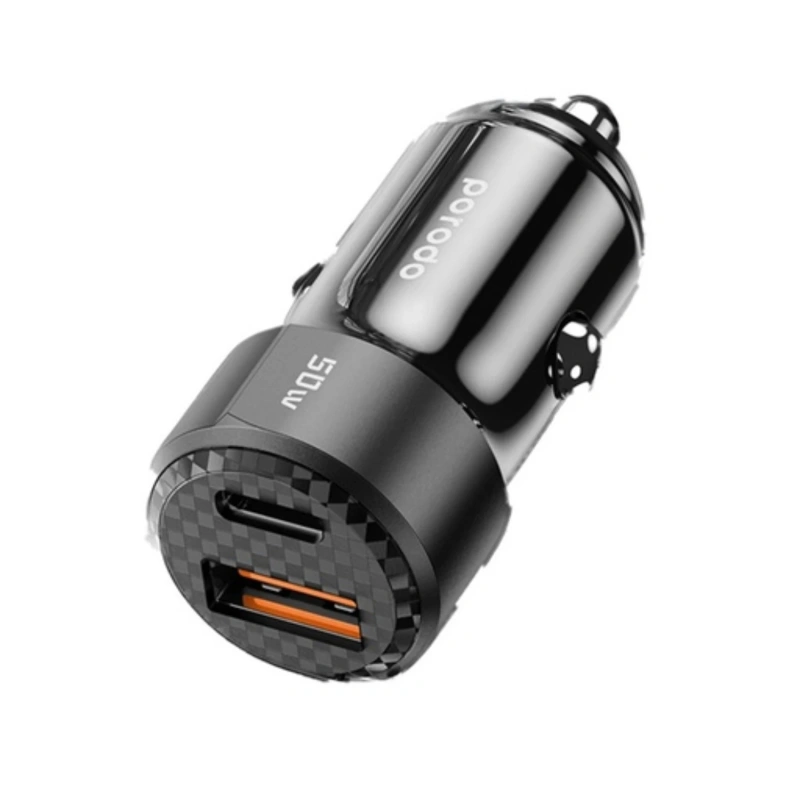 Porodo 50W Dual-Port Car Charger with USB-C to Lightning Cable – Black - Image 2