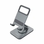 Porodo Adjustable Folding Aluminium Phone Holder with Carbon Steel & Silicone Pad – Grey