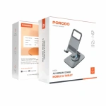 Porodo Adjustable Folding Aluminium Phone Holder with Carbon Steel & Silicone Pad – Grey - Image 2