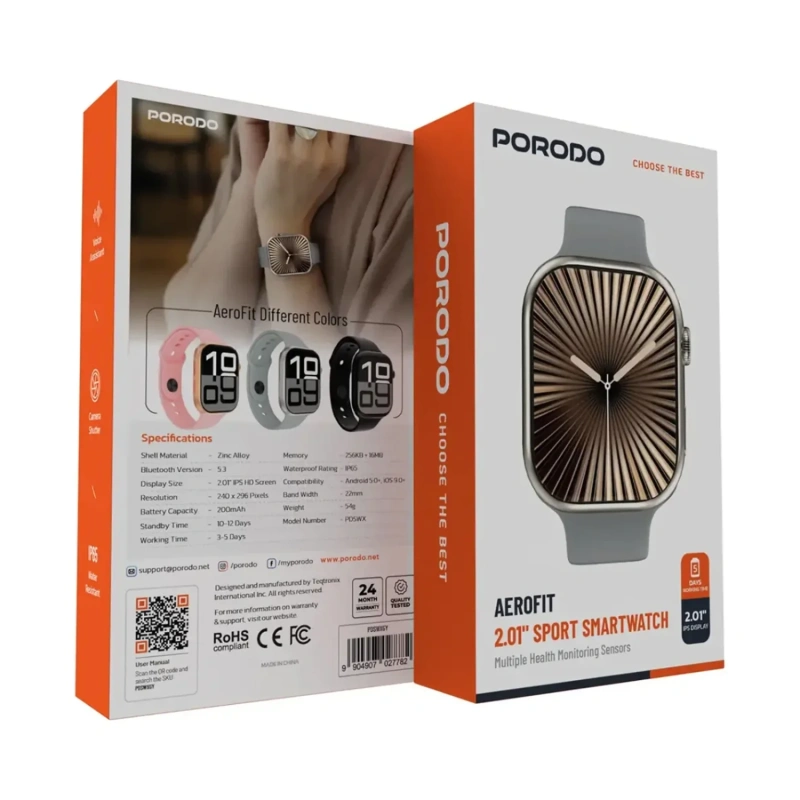 Porodo Aerofit 2.01" Sport Smartwatch with Health Sensors – Grey - Image 3