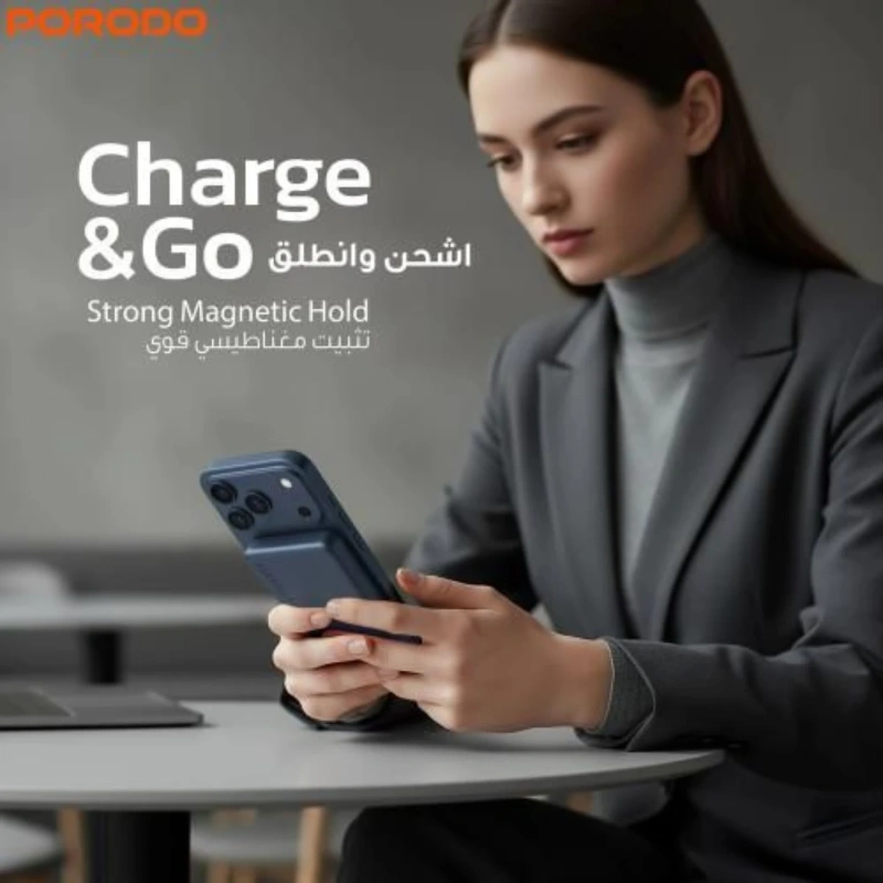 Porodo BLUVORA 15W Wireless + PD 20W MagSafe Power Bank 10000mAh – Blue - Image 4