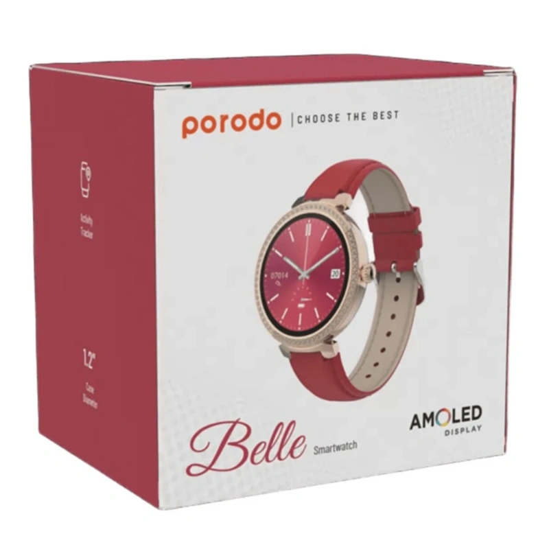 Porodo Belle Lady Smartwatch with Rose Gold Dial & Red Strap - Image 2