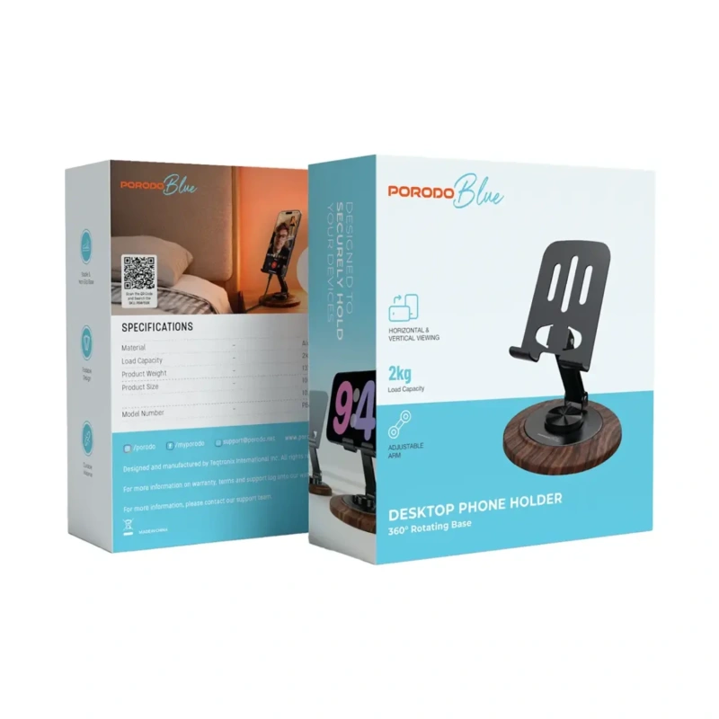 Porodo Blue 360° Rotating Desktop Phone Holder – Black - Image 5