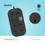Porodo Blue 8-Outlet AC Power Socket with USB-C & USB-A Ports UK 3m – Black - Image 2