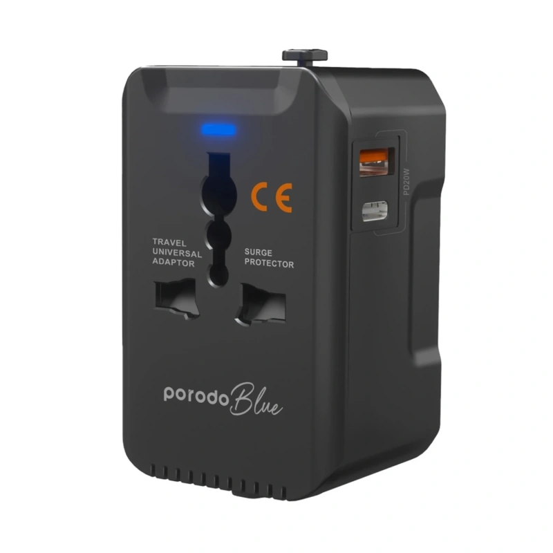Porodo Blue Dual-Port PD 20W Universal Travel Adapter – Black - Image 2