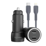Porodo Blue Riva 60W Dual USB-C Car Charger with USB-C to Lightning Cable – Black