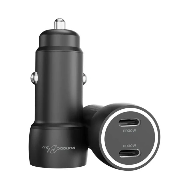 Porodo Blue Riva 60W Dual USB-C Car Charger with USB-C to USB-C Cable – Black - Image 2