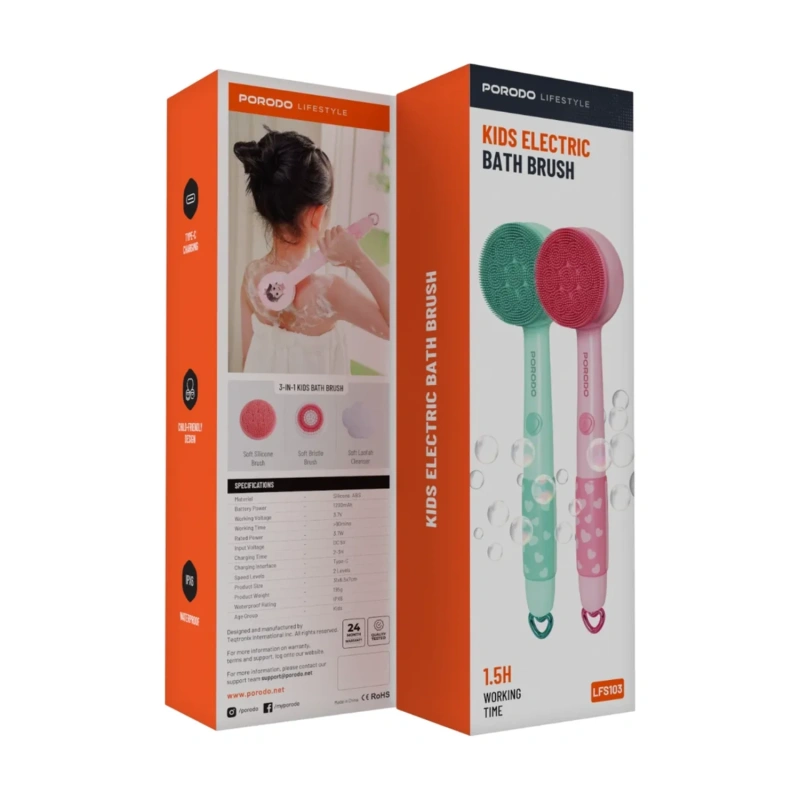 Porodo Lifestyle 3-in-1 Electric Body Brush - Pink - Image 4