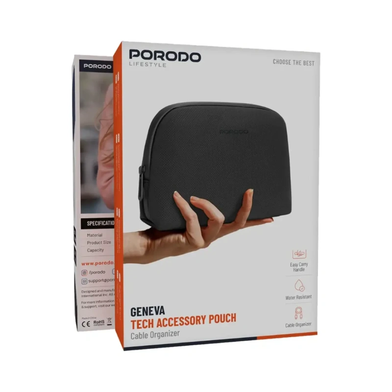 Porodo Lifestyle Geneva Pouch with Handle - Black - Image 4