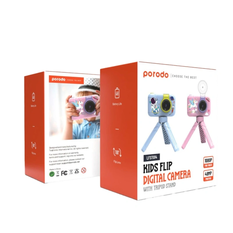 Porodo Lifestyle Kids Flip Camera with Tripod Stand 1000mAh – Pink - Image 4