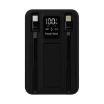 Porodo Magnetic Wireless Power Bank 10000mAh with Built-in USB-C & Lightning Cables – Black - Image 2
