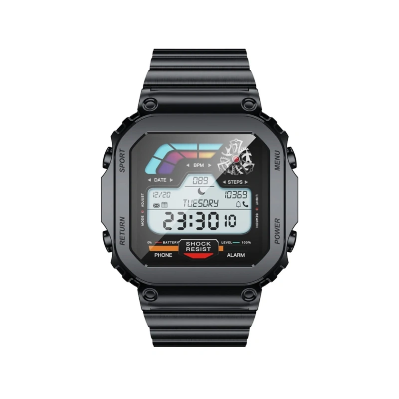 Porodo Nomad Smartwatch with Black Dial, Metal Strap & Silicon Strap - Image 2