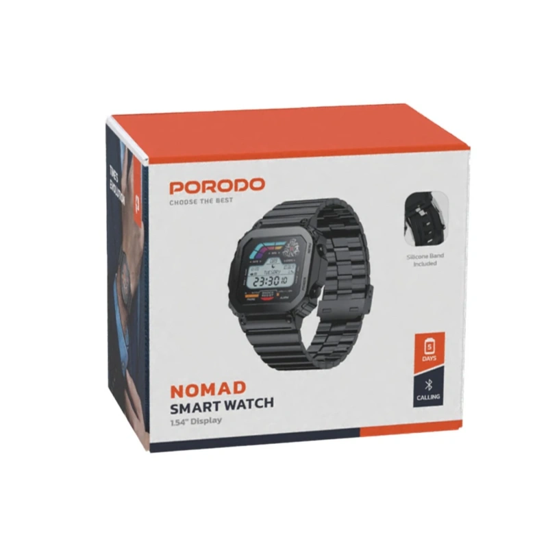 Porodo Nomad Smartwatch with Black Dial, Metal Strap & Silicon Strap - Image 3