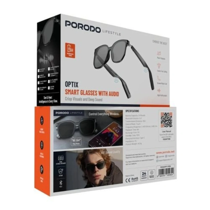 Porodo Optix BT 5.3 Wireless Audio Sunglasses with UV400 Protection – Black - Image 4