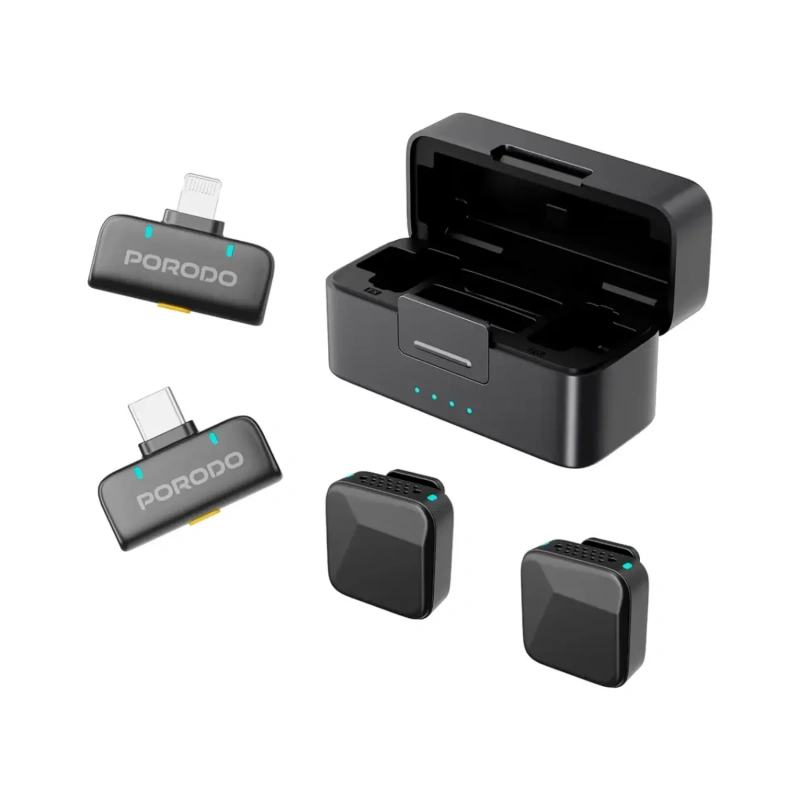 Porodo Orion Lavalier Microphone with 70mAh Mic & 650mAh Case – Apple & USB-C – Black - Image 3