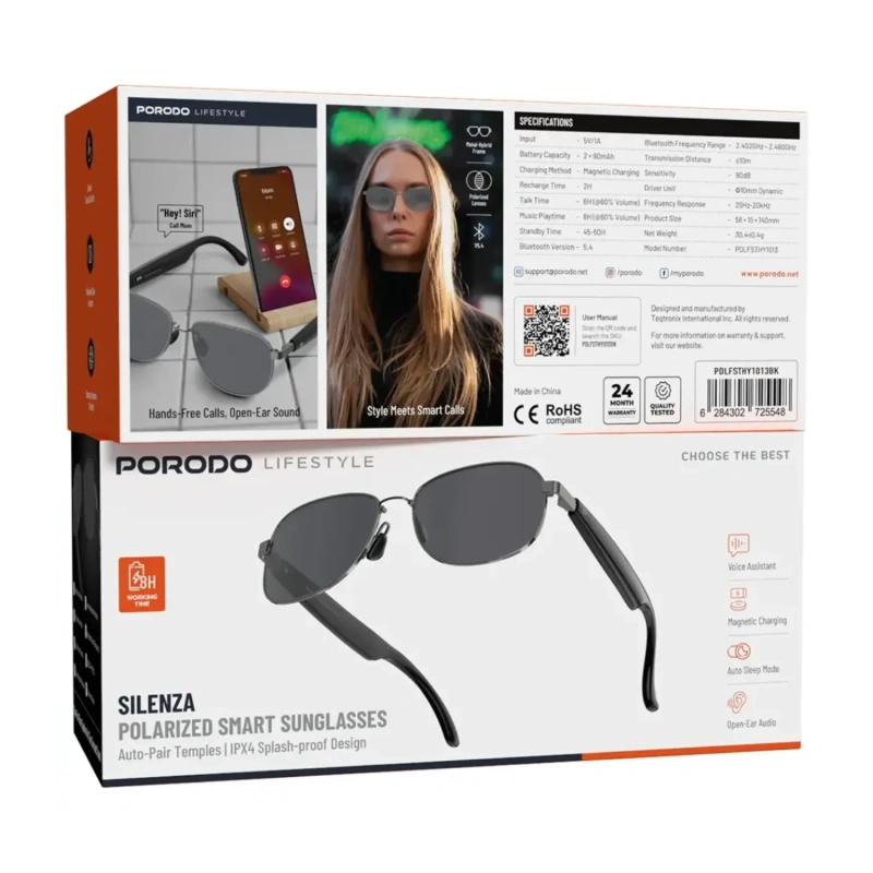 Porodo Silenza BT 5.3 Smart Glasses with Touch Control – Black - Image 4
