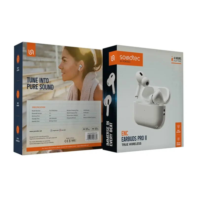 Porodo Soundtec ANC Wireless Earbuds (AirPods Pro 2 Style) – White - Image 3