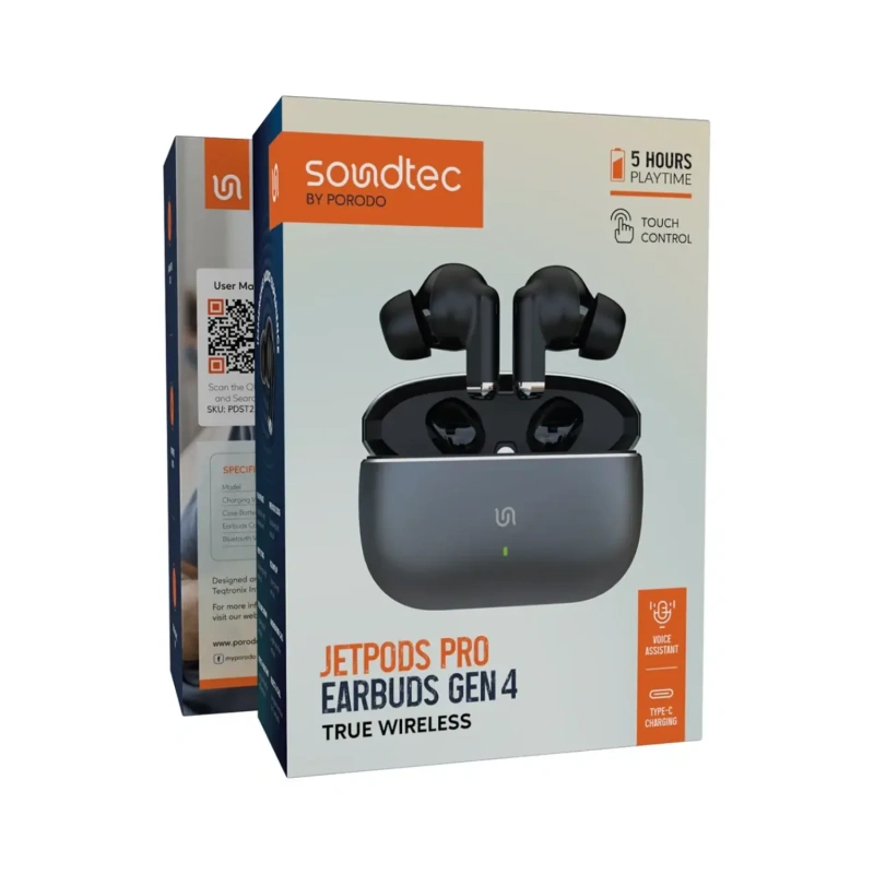 Porodo Soundtec Jetpods Pro Gen 4 True Wireless Earbuds – Black - Image 4