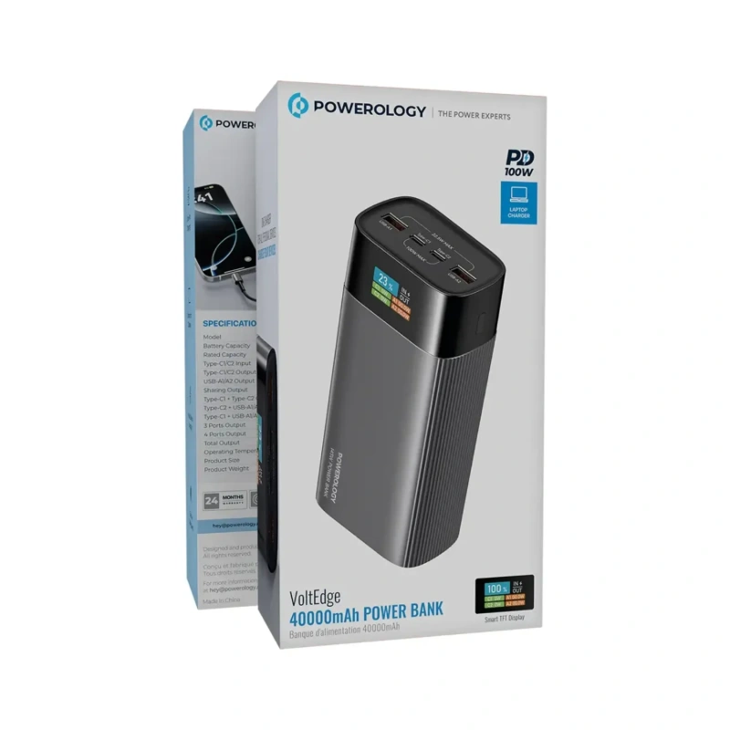 Powerolgy VoltEdge 145W 40000mAh Power Bank with TFT Display - Grey - Image 4