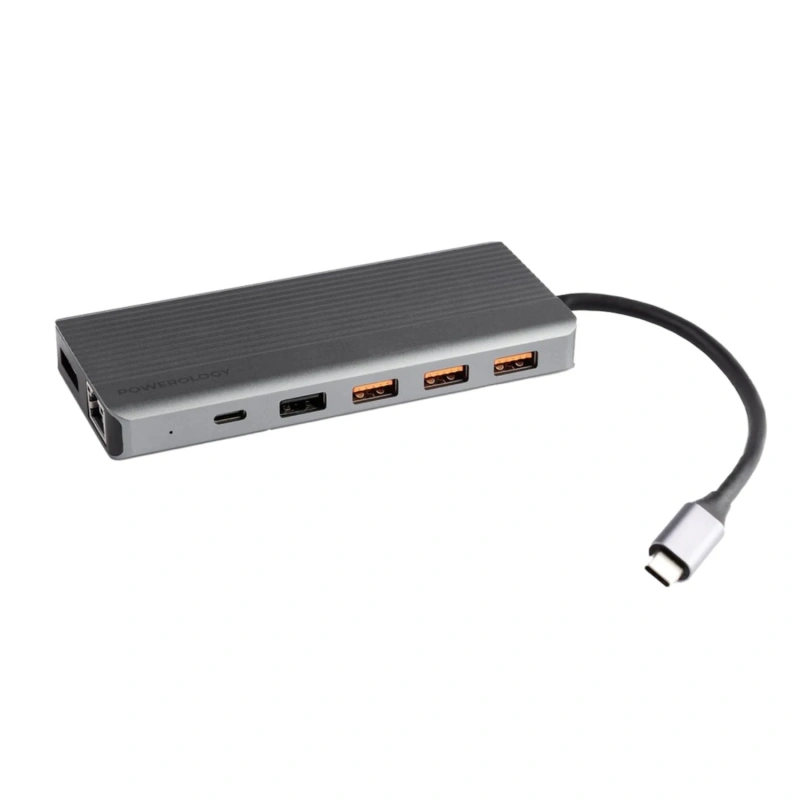 Powerology 13-in-1 USB-C Hub 4K HDMI 100W PD Ethernet SD MicroSD 3.5mm - Dark - Image 2