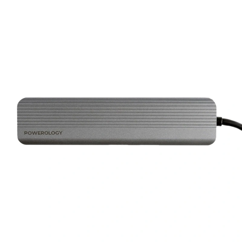 Powerology 6-in-1 Slim USB-C Hub 4K HDMI 100W PD USB MicroSD - Dark Grey - Image 4