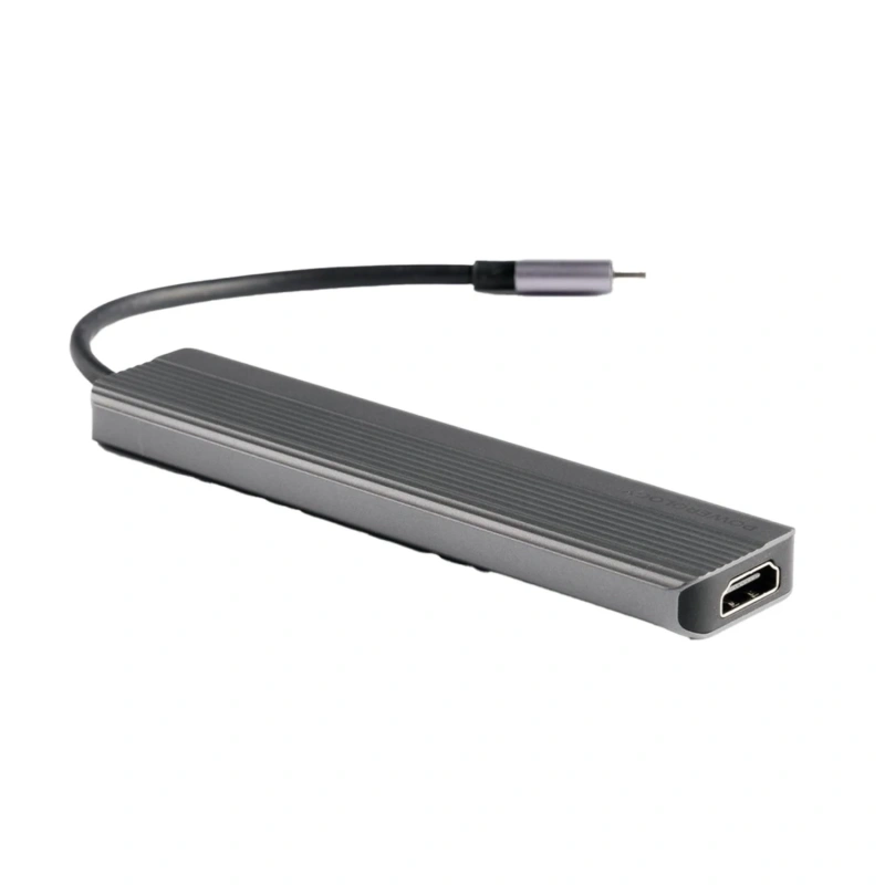 Powerology 6-in-1 Slim USB-C Hub 4K HDMI 100W PD USB MicroSD - Dark Grey - Image 5
