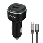 Powerology 75W Car Charger USB-A & USB-C with USB-C to Lightning MFi Cable - Black/Grey