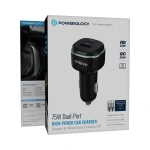 Powerology 75W Car Charger USB-A & USB-C with USB-C to Lightning MFi Cable - Black/Grey - Image 2