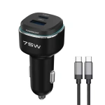 Powerology 75W Car Charger USB-A & USB-C with USB-C to USB-C Cable - Black/Grey