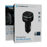 Powerology 75W Car Charger USB-A & USB-C with USB-C to USB-C Cable - Black/Grey - Image 3