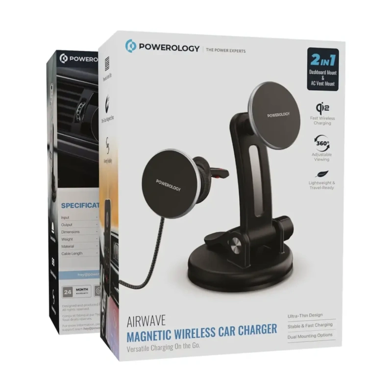 Powerology Airwave Magnetic Wireless Car Charger - Grey - Image 4
