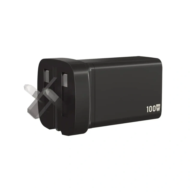 Powerology GaNex 67W GaN Wall Charger USB-C & USB-A with TFT Display - Black - Image 3