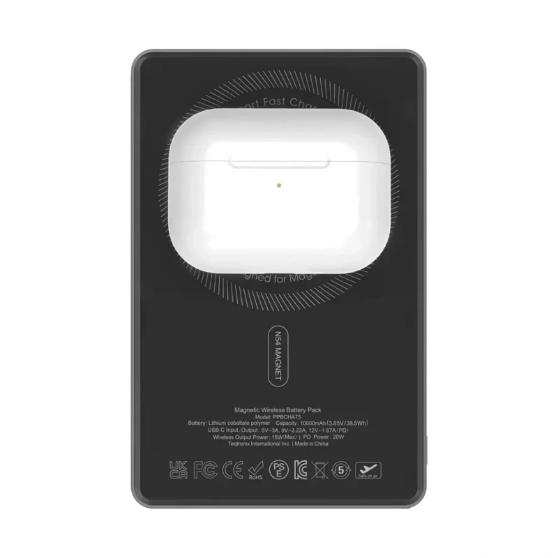 Powerology MagVolt 10000mAh Slim Magnetic Wireless Power Bank with TFT Display - Black - Image 2