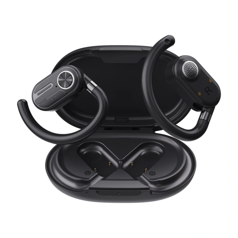 Powerology Open-Ear Air Conduction ENC TWS Earbuds with Display Case - Black - Image 4