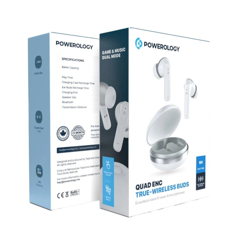 Powerology Quard Mic ENC TWS Earphones - White - Image 4