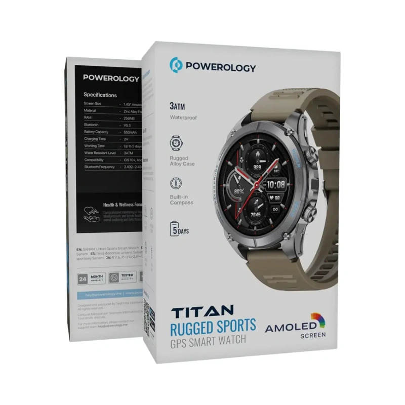 Powerology Titan 1.43 AMOLED GPS Smartwatch - Khaki Sport Strap - Image 4