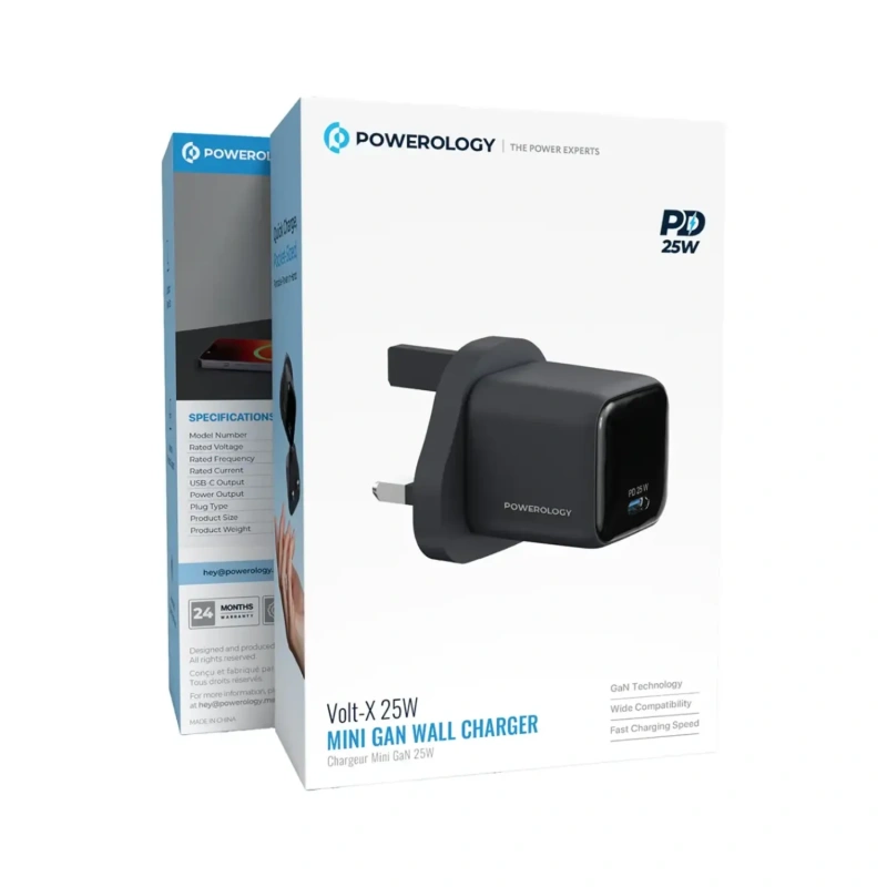 Powerology Volt-X 25W GaN USB-C Charger with USB-C to USB-C Cable - Black - Image 3